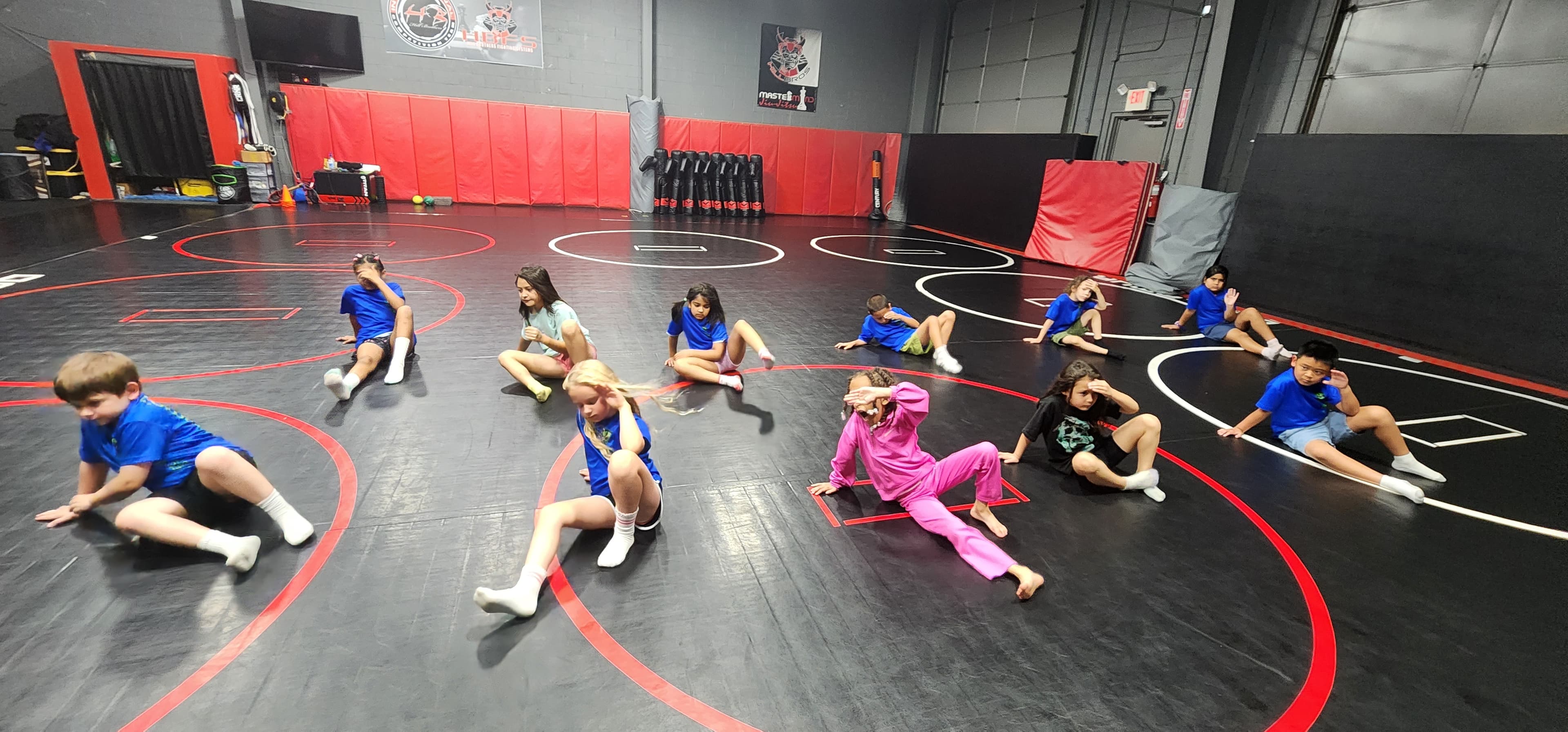 Campers playing a floor game