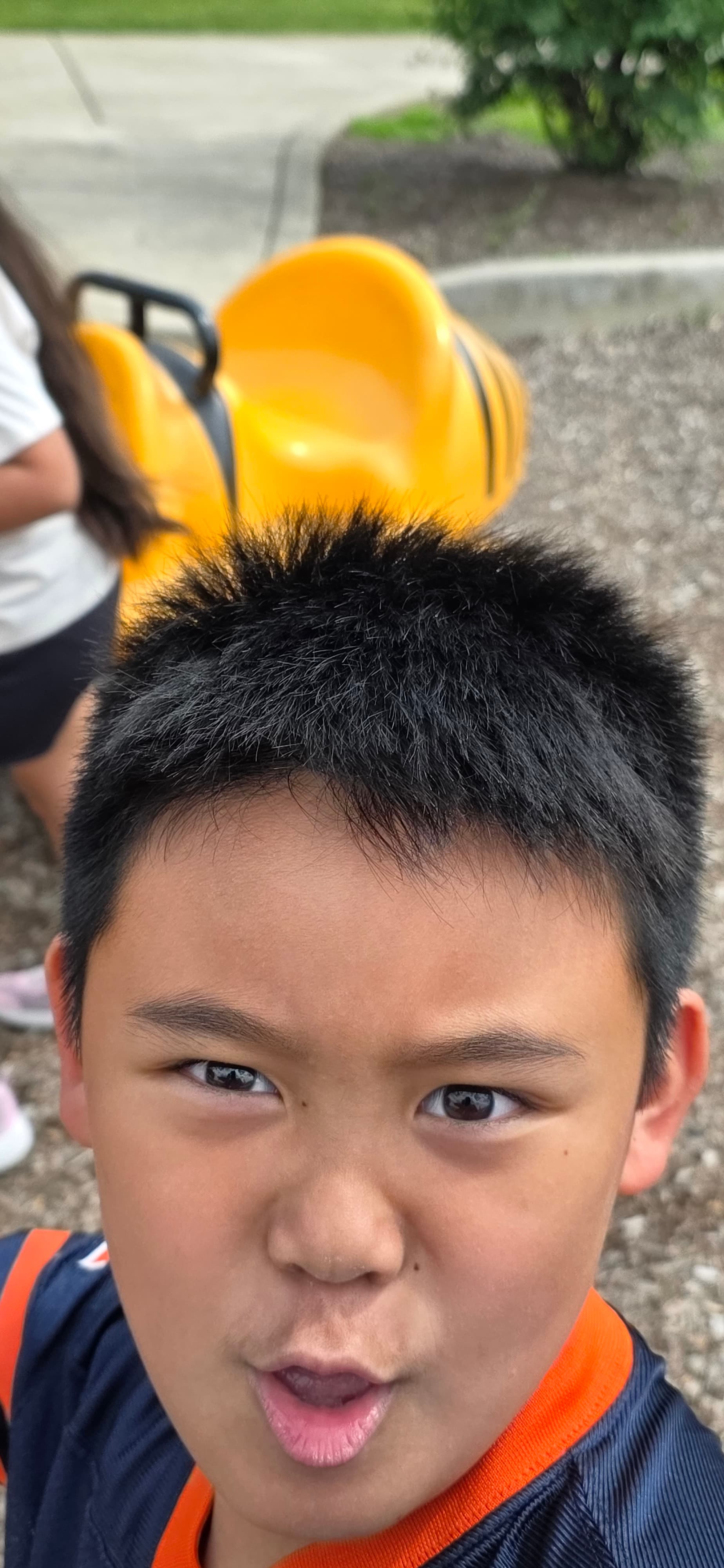 Camper playing on playground equipment